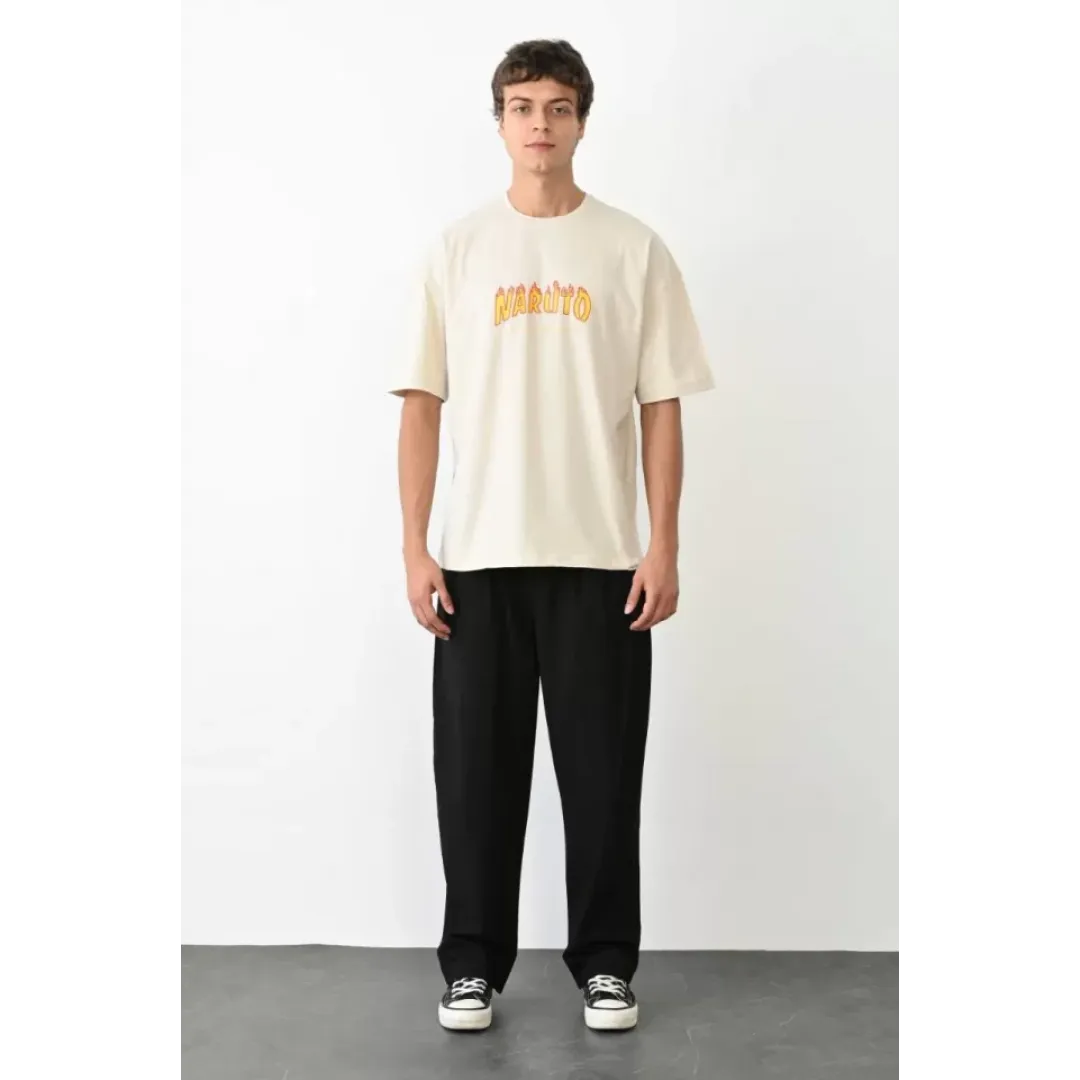 Unisex Bisiklet Yaka Baskılı Oversize T-Shirt - Beyaz - 104377 Unisex Bisiklet Yaka Baskılı Oversize T-Shirt - Beyaz - 104377