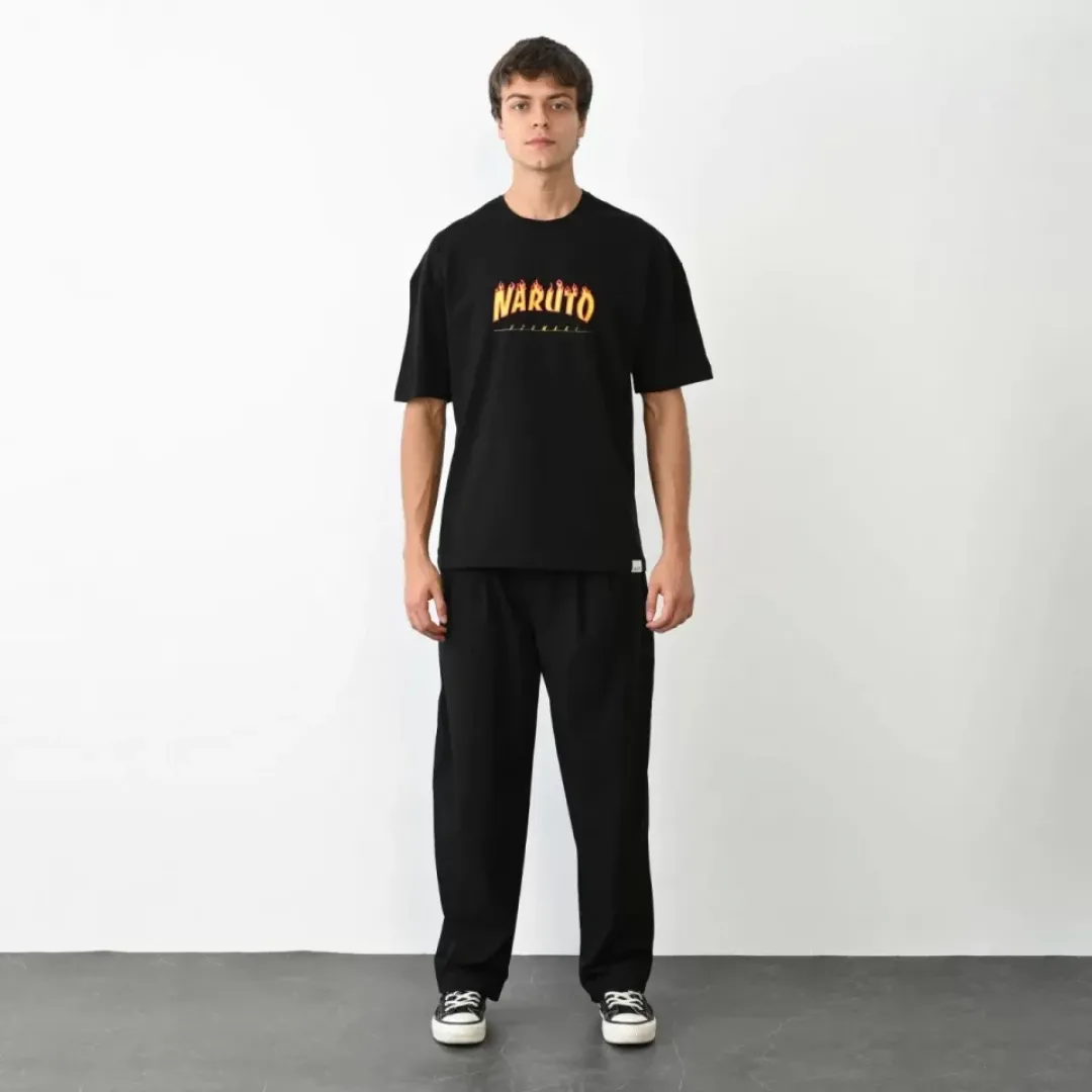 Unisex Bisiklet Yaka Baskılı Oversize T-Shirt - Siyah - 104378 Unisex Bisiklet Yaka Baskılı Oversize T-Shirt - Siyah - 104378