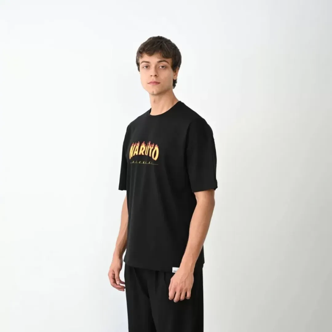 Unisex Bisiklet Yaka Baskılı Oversize T-Shirt - Siyah - 104378 Unisex Bisiklet Yaka Baskılı Oversize T-Shirt - Siyah - 104378