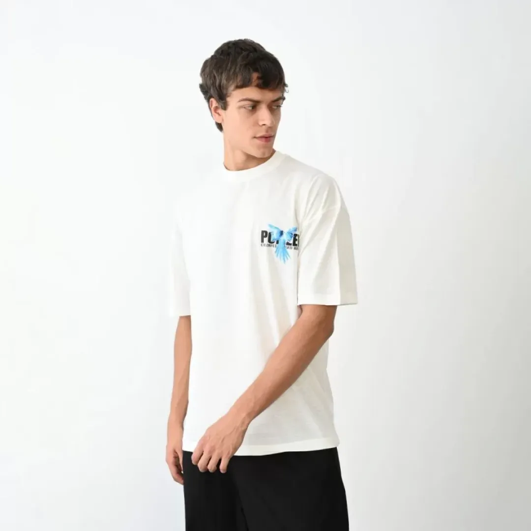 Unisex Bisiklet Yaka Baskılı Oversize T-Shirt - Beyaz - 104379 Unisex Bisiklet Yaka Baskılı Oversize T-Shirt - Beyaz - 104379