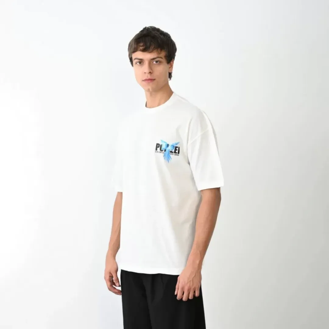 Unisex Bisiklet Yaka Baskılı Oversize T-Shirt - Beyaz - 104379 Unisex Bisiklet Yaka Baskılı Oversize T-Shirt - Beyaz - 104379