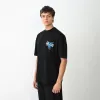 Unisex Bisiklet Yaka Baskılı Oversize T-Shirt - Siyah - 104380 Unisex Bisiklet Yaka Baskılı Oversize T-Shirt - Siyah - 104380
