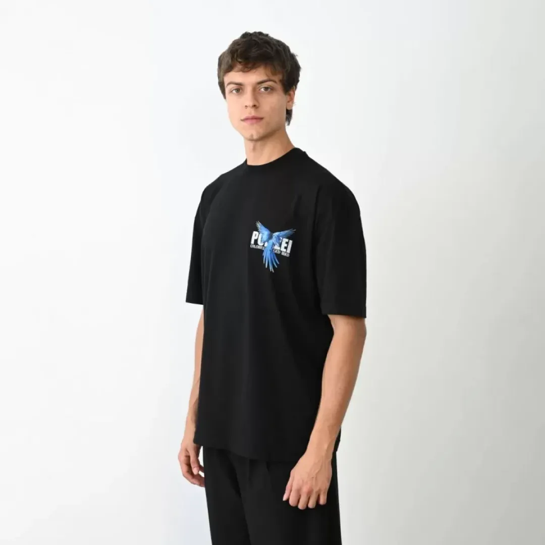 Unisex Bisiklet Yaka Baskılı Oversize T-Shirt - Siyah - 104380 Unisex Bisiklet Yaka Baskılı Oversize T-Shirt - Siyah - 104380