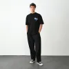 Unisex Bisiklet Yaka Baskılı Oversize T-Shirt - Siyah - 104380 Unisex Bisiklet Yaka Baskılı Oversize T-Shirt - Siyah - 104380