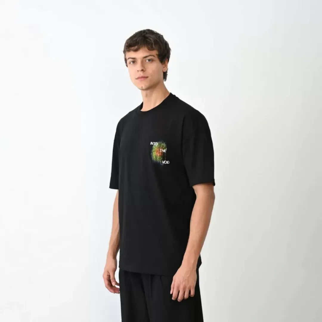Unisex Bisiklet Yaka Baskılı Oversize T-Shirt - Siyah - 104383 Unisex Bisiklet Yaka Baskılı Oversize T-Shirt - Siyah - 104383