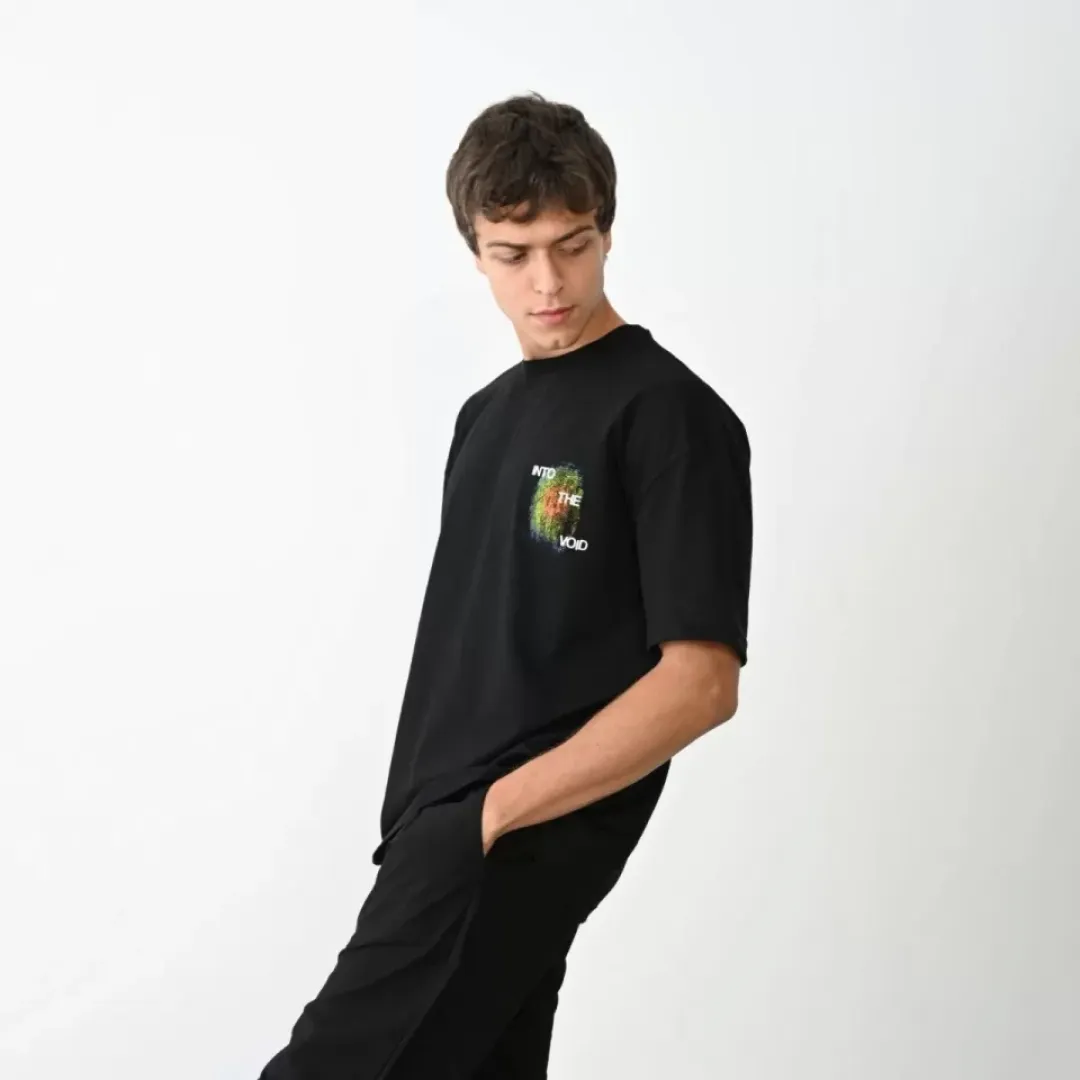 Unisex Bisiklet Yaka Baskılı Oversize T-Shirt - Siyah - 104383 Unisex Bisiklet Yaka Baskılı Oversize T-Shirt - Siyah - 104383