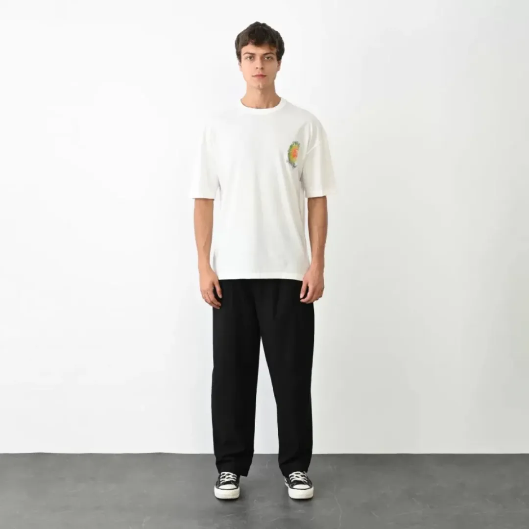 Unisex Bisiklet Yaka Baskılı Oversize T-Shirt - Beyaz - 104384 Unisex Bisiklet Yaka Baskılı Oversize T-Shirt - Beyaz - 104384