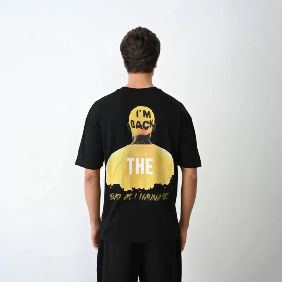 Unisex Bisiklet Yaka Baskılı Oversize T-Shirt - Siyah - 104386 Unisex Bisiklet Yaka Baskılı Oversize T-Shirt - Siyah - 104386