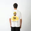 Unisex Bisiklet Yaka Baskılı Oversize T-Shirt - Beyaz - 104387