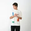 Unisex Bisiklet Yaka Baskılı Oversize T-Shirt - Beyaz - 104390