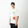 Unisex Bisiklet Yaka Baskılı Oversize T-Shirt - Beyaz - 104390