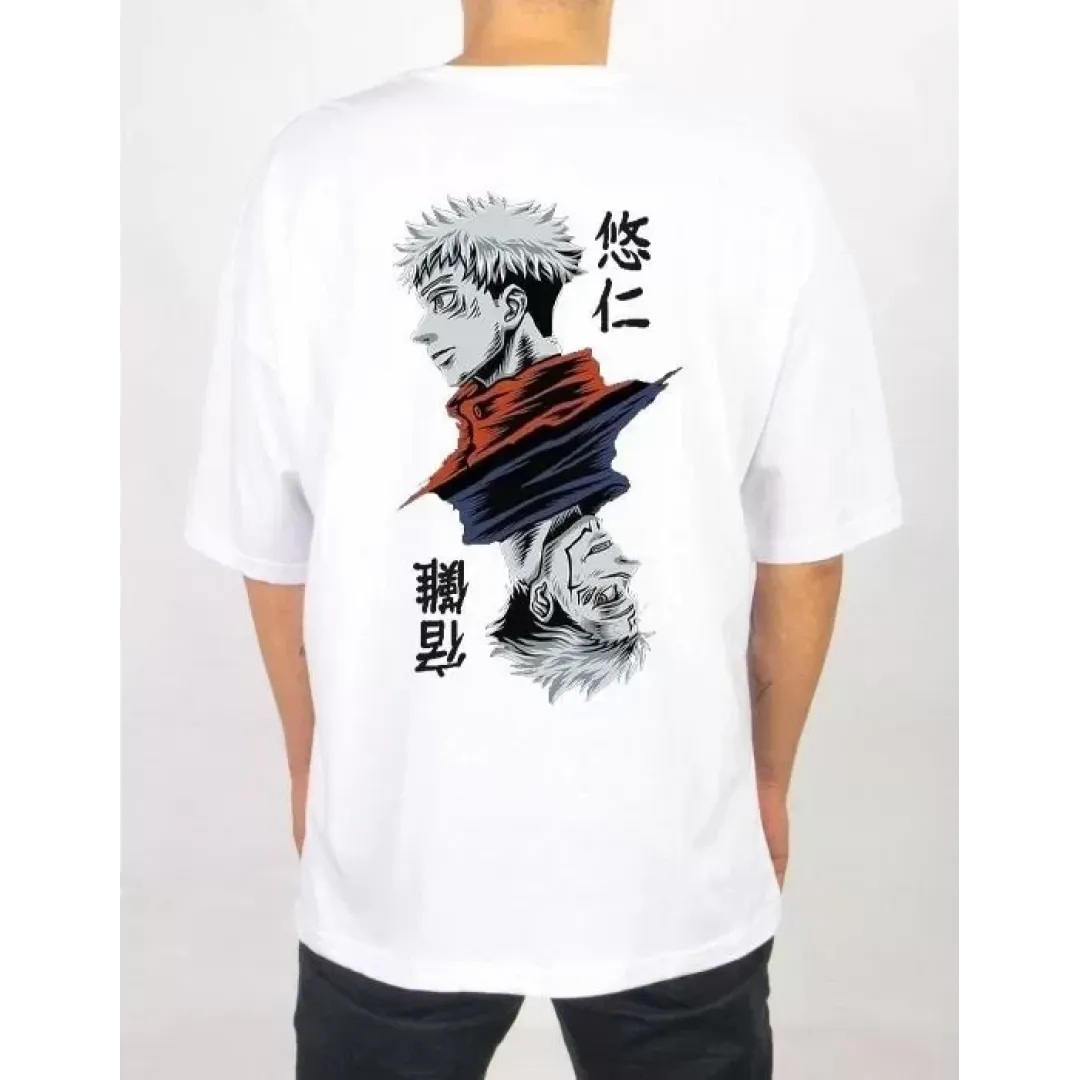 Unisex Bisiklet Yaka Baskılı Oversize T-Shirt - Beyaz - 104401 Unisex Bisiklet Yaka Baskılı Oversize T-Shirt - Beyaz - 104401