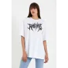 Unisex Bisiklet Yaka Baskılı Oversize T-Shirt - Beyaz - 104407 Unisex Bisiklet Yaka Baskılı Oversize T-Shirt - Beyaz - 104407