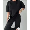 Unisex Düz T-Shirt Ve Eşofman Takımı - Siyah - 104549 Unisex Düz T-Shirt Ve Eşofman Takımı - Siyah - 104549
