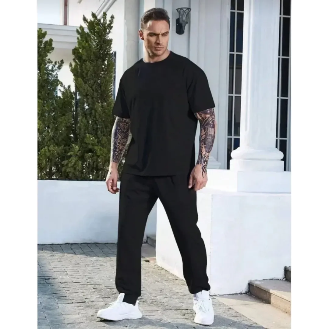 Unisex Düz T-Shirt Ve Eşofman Takımı - Siyah - 104563 Unisex Düz T-Shirt Ve Eşofman Takımı - Siyah - 104563