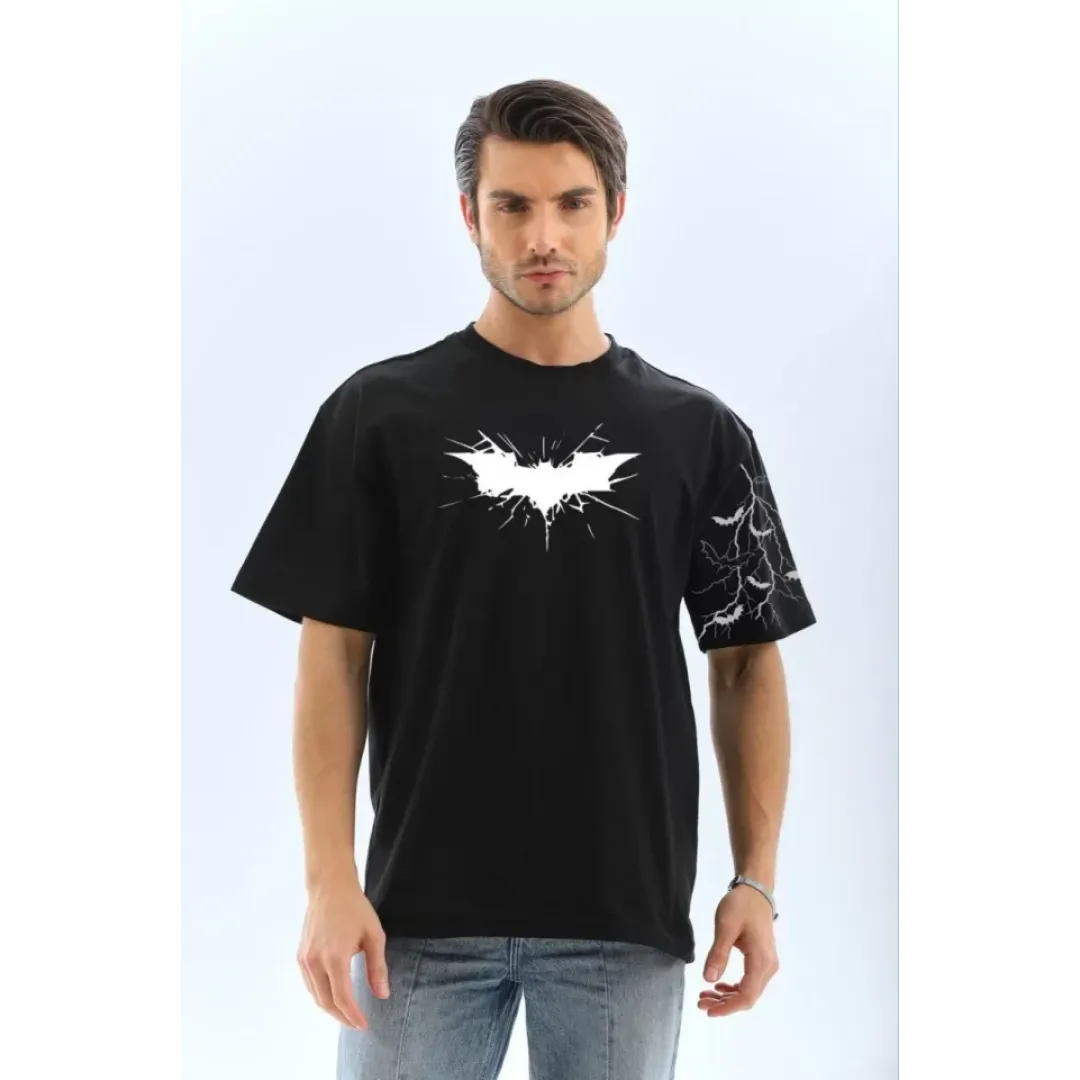 Unisex Ön Ve Kol Baskılı Oversize T-shirt - Siyah - 104567 Unisex Ön Ve Kol Baskılı Oversize T-shirt - Siyah - 104567