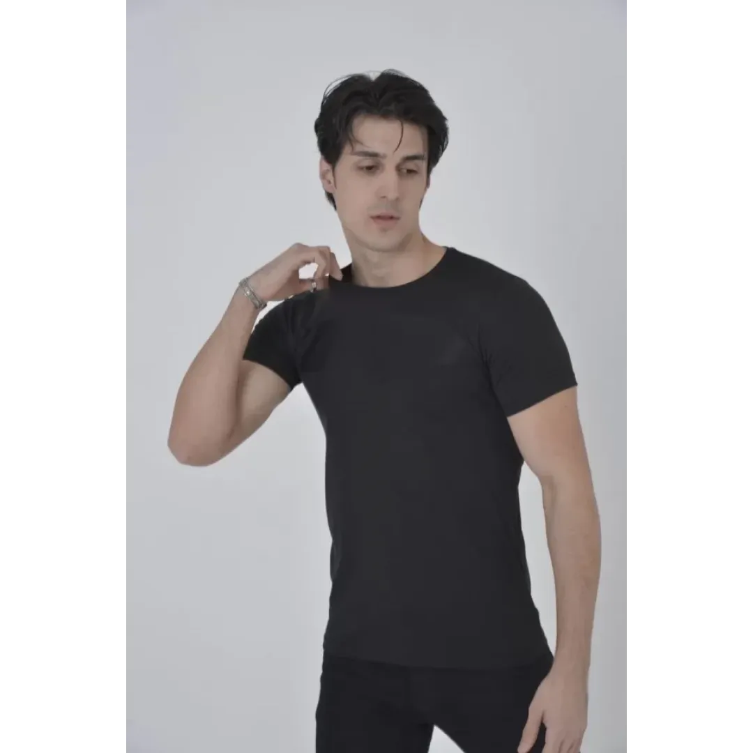Unisex Göğüs File Aksesuarlı T-shirt - Siyah - 104741 Unisex Göğüs File Aksesuarlı T-shirt - Siyah - 104741