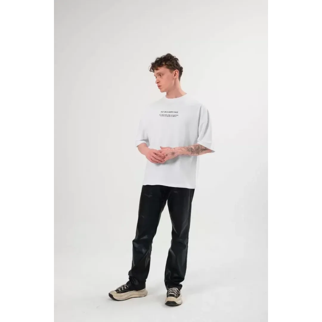 Unisex Bisiklet Yaka Baskılı Oversize T-Shirt - Beyaz - 105161 Unisex Bisiklet Yaka Baskılı Oversize T-Shirt - Beyaz - 105161