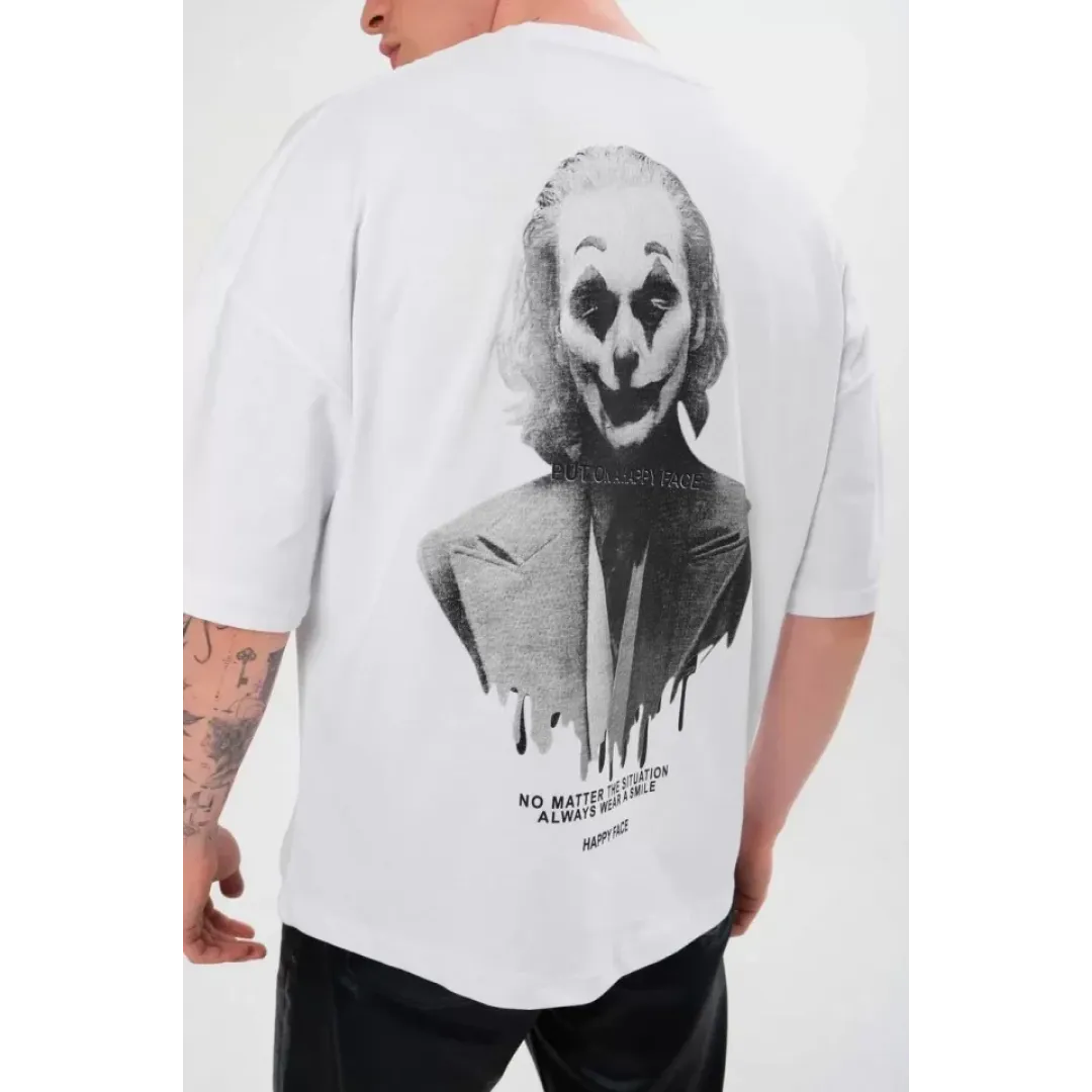 Unisex Bisiklet Yaka Baskılı Oversize T-Shirt - Beyaz - 105161 Unisex Bisiklet Yaka Baskılı Oversize T-Shirt - Beyaz - 105161
