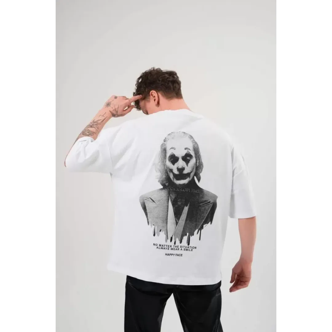 Unisex Bisiklet Yaka Baskılı Oversize T-Shirt - Beyaz - 105161 Unisex Bisiklet Yaka Baskılı Oversize T-Shirt - Beyaz - 105161