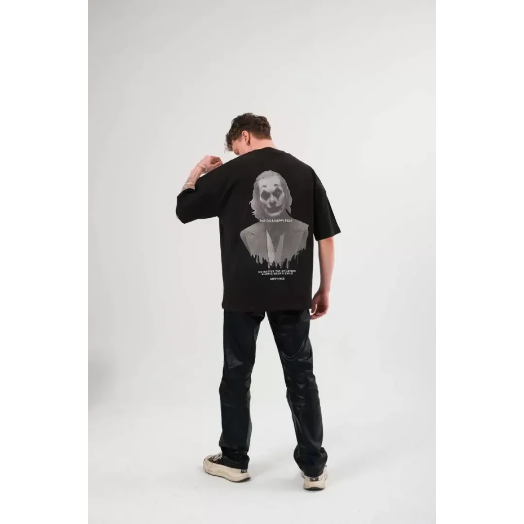 Unisex Bisiklet Yaka Baskılı Oversize T-Shirt - Siyah - 105171 Unisex Bisiklet Yaka Baskılı Oversize T-Shirt - Siyah - 105171