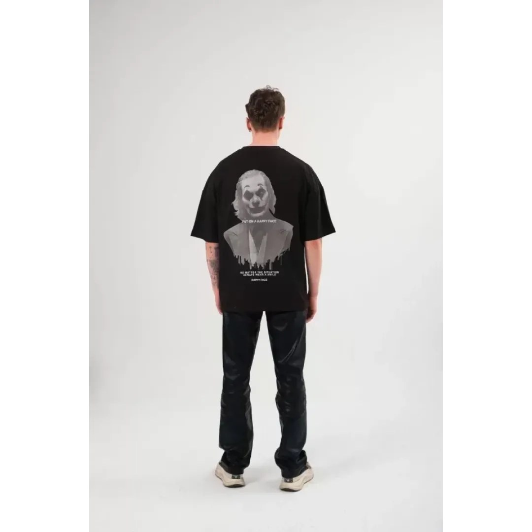 Unisex Bisiklet Yaka Baskılı Oversize T-Shirt - Siyah - 105171 Unisex Bisiklet Yaka Baskılı Oversize T-Shirt - Siyah - 105171