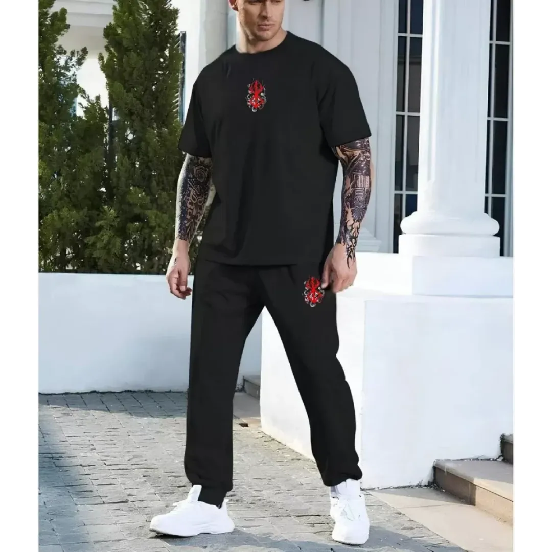 Unisex Baskılı Cepli Eşofman Takımı - Siyah - 106699 Unisex Baskılı Cepli Eşofman Takımı - Siyah - 106699
