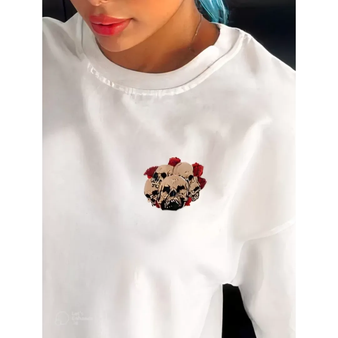 Unisex Bisiklet Yaka Baskılı Oversize T-Shirt - Beyaz - 106710 Unisex Bisiklet Yaka Baskılı Oversize T-Shirt - Beyaz - 106710