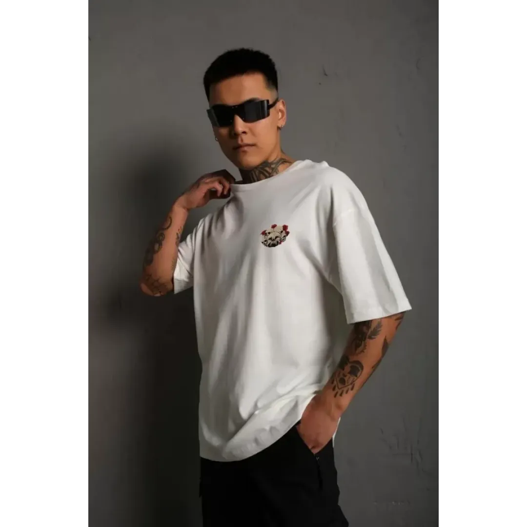 Unisex Bisiklet Yaka Baskılı Oversize T-Shirt - Beyaz - 106712 Unisex Bisiklet Yaka Baskılı Oversize T-Shirt - Beyaz - 106712