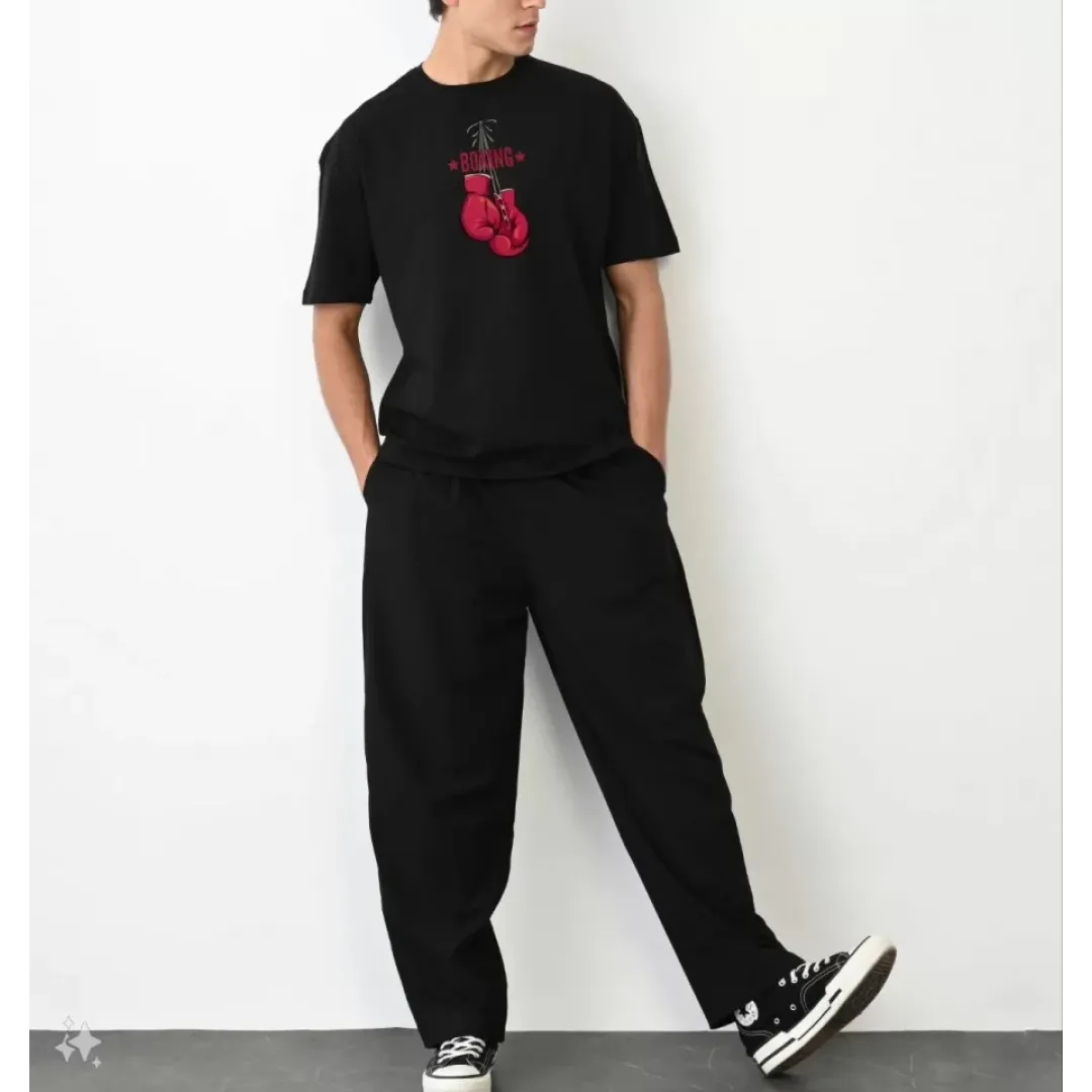 Unisex Bisiklet Yaka Baskılı Oversize T-Shirt - Siyah - 106713 Unisex Bisiklet Yaka Baskılı Oversize T-Shirt - Siyah - 106713