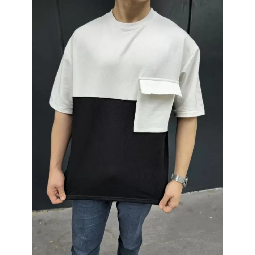 Unisex Torba Cep Detaylı Parçalı T-Shirt - Siyah - 106717 Unisex Torba Cep Detaylı Parçalı T-Shirt - Siyah - 106717