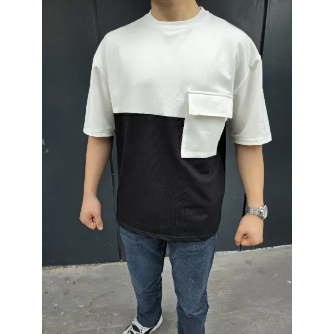Unisex Torba Cep Detaylı Parçalı T-Shirt - Siyah - 106717 Unisex Torba Cep Detaylı Parçalı T-Shirt - Siyah - 106717