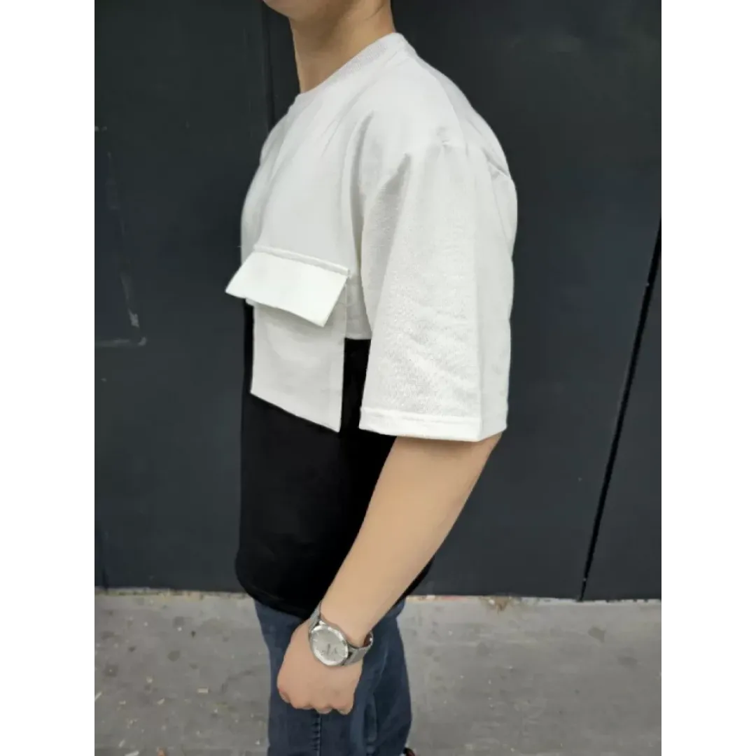 Unisex Torba Cep Detaylı Parçalı T-Shirt - Siyah - 106717 Unisex Torba Cep Detaylı Parçalı T-Shirt - Siyah - 106717
