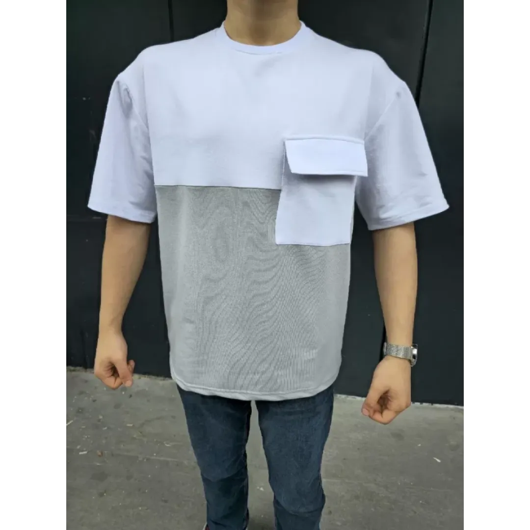 Unisex Torba Cep Detaylı Parçalı T-Shirt - Gri - 106720 Unisex Torba Cep Detaylı Parçalı T-Shirt - Gri - 106720