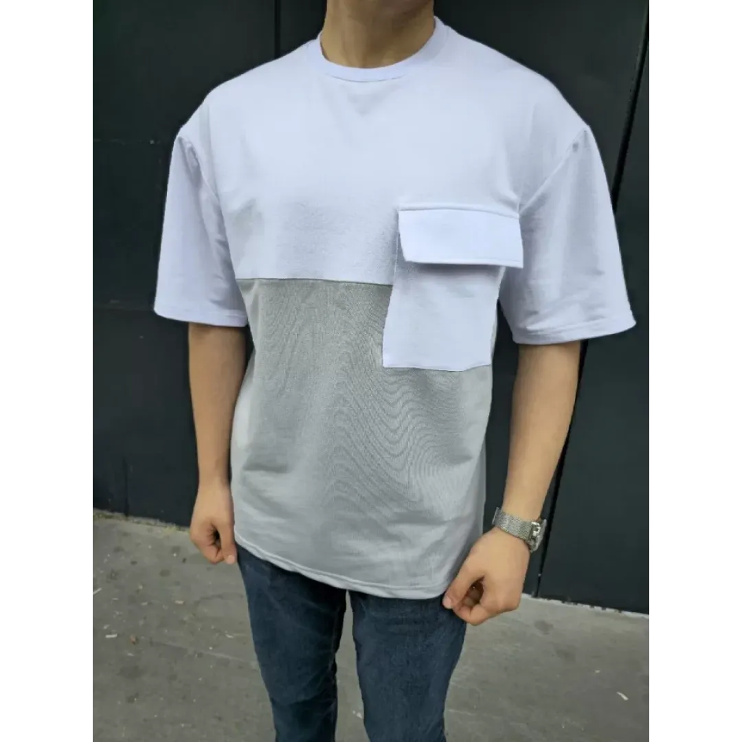 Unisex Torba Cep Detaylı Parçalı T-Shirt - Gri - 106720 Unisex Torba Cep Detaylı Parçalı T-Shirt - Gri - 106720