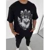 Unisex Bisiklet Yaka Baskılı Oversize T-Shirt - Siyah - 106724 Unisex Bisiklet Yaka Baskılı Oversize T-Shirt - Siyah - 106724