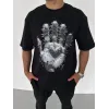 Unisex Bisiklet Yaka Baskılı Oversize T-Shirt - Siyah - 106724 Unisex Bisiklet Yaka Baskılı Oversize T-Shirt - Siyah - 106724