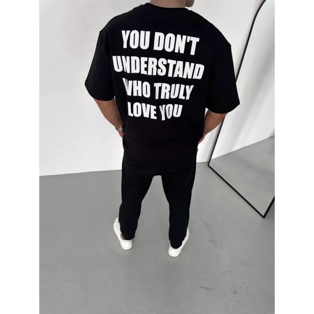 Unisex Bisiklet Yaka Baskılı Oversize T-Shirt - Siyah - 106724 Unisex Bisiklet Yaka Baskılı Oversize T-Shirt - Siyah - 106724