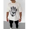 Unisex Bisiklet Yaka Baskılı Oversize T-Shirt - Beyaz - 106725 Unisex Bisiklet Yaka Baskılı Oversize T-Shirt - Beyaz - 106725