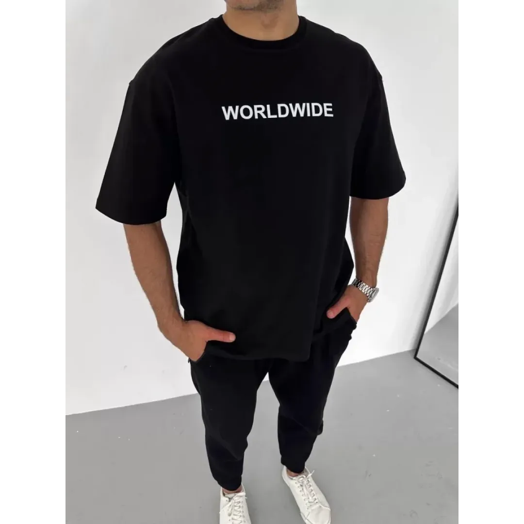 Unisex Bisiklet Yaka Baskılı Oversize T-Shirt - Siyah - 106742 Unisex Bisiklet Yaka Baskılı Oversize T-Shirt - Siyah - 106742