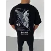 Unisex Bisiklet Yaka Baskılı Oversize T-Shirt - Siyah - 106742 Unisex Bisiklet Yaka Baskılı Oversize T-Shirt - Siyah - 106742