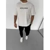 Unisex Bisiklet Yaka Baskılı Oversize T-Shirt - Beyaz - 106743 Unisex Bisiklet Yaka Baskılı Oversize T-Shirt - Beyaz - 106743