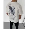 Unisex Bisiklet Yaka Baskılı Oversize T-Shirt - Beyaz - 106743 Unisex Bisiklet Yaka Baskılı Oversize T-Shirt - Beyaz - 106743