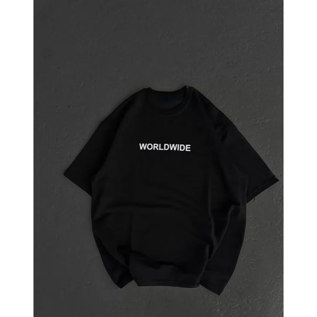 Unisex Bisiklet Yaka Baskılı Oversize T-Shirt - Siyah - 106744 Unisex Bisiklet Yaka Baskılı Oversize T-Shirt - Siyah - 106744