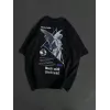 Unisex Bisiklet Yaka Baskılı Oversize T-Shirt - Siyah - 106744 Unisex Bisiklet Yaka Baskılı Oversize T-Shirt - Siyah - 106744