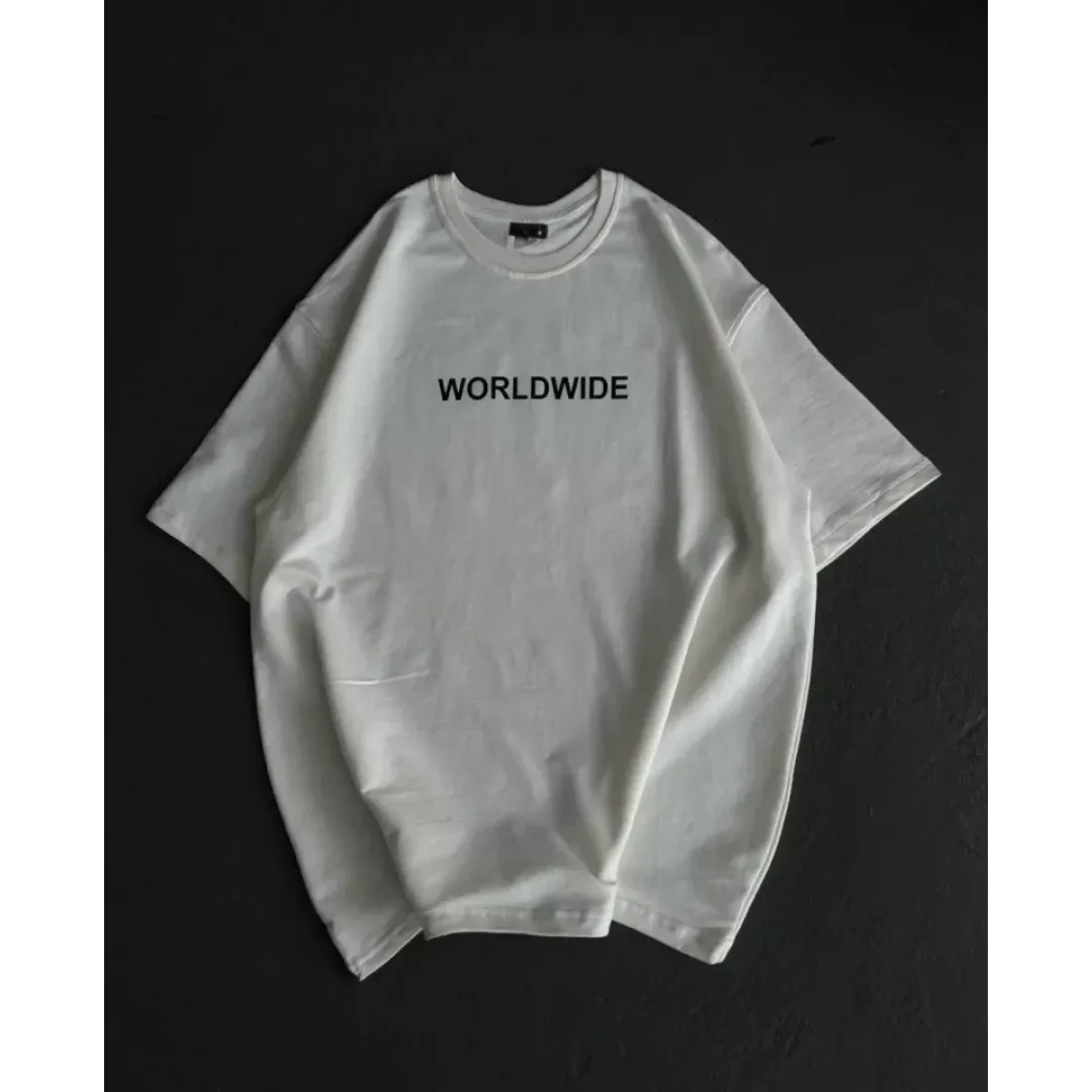 Unisex Bisiklet Yaka Baskılı Oversize T-Shirt - Beyaz - 106745 Unisex Bisiklet Yaka Baskılı Oversize T-Shirt - Beyaz - 106745