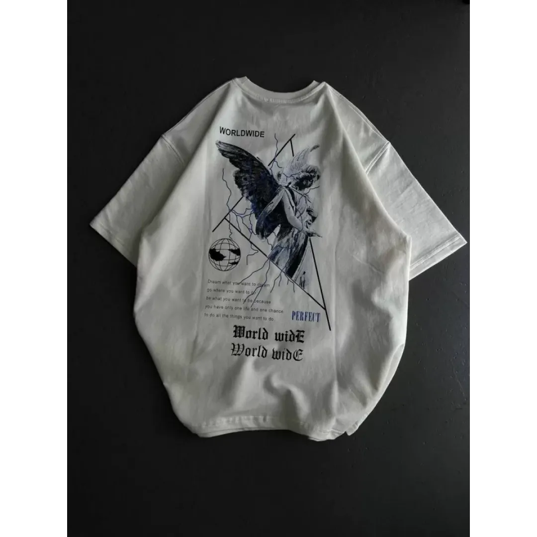 Unisex Bisiklet Yaka Baskılı Oversize T-Shirt - Beyaz - 106745 Unisex Bisiklet Yaka Baskılı Oversize T-Shirt - Beyaz - 106745