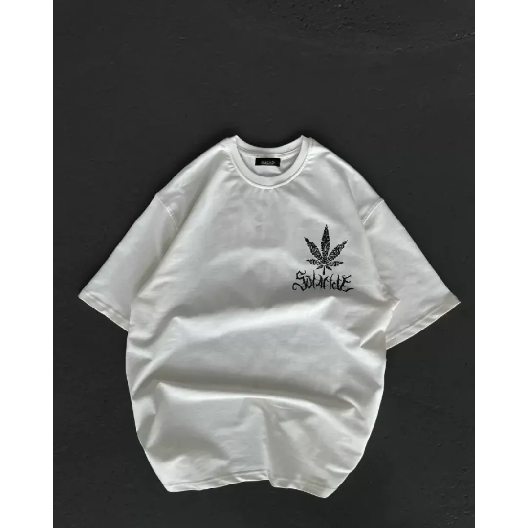 Unisex Bisiklet Yaka Baskılı Oversize T-Shirt - Beyaz - 106750 Unisex Bisiklet Yaka Baskılı Oversize T-Shirt - Beyaz - 106750