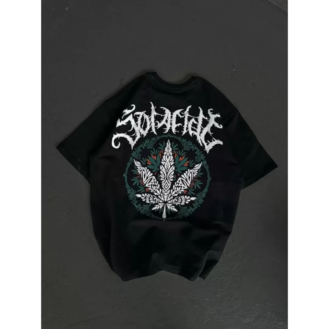 Unisex Bisiklet Yaka Baskılı Oversize T-Shirt - Siyah - 106751 Unisex Bisiklet Yaka Baskılı Oversize T-Shirt - Siyah - 106751