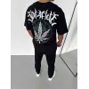 Unisex Bisiklet Yaka Baskılı Oversize T-Shirt - Siyah - 106752 Unisex Bisiklet Yaka Baskılı Oversize T-Shirt - Siyah - 106752